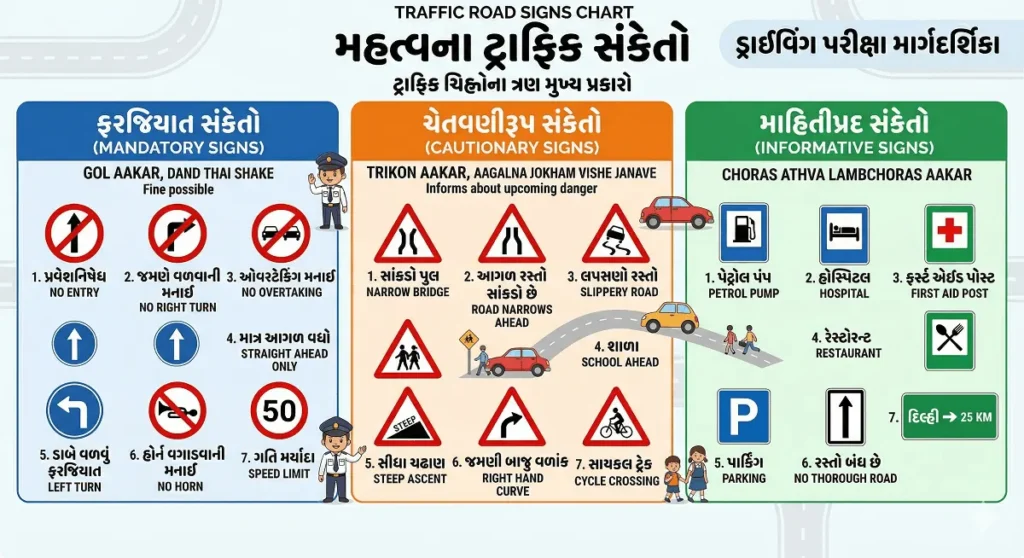 Traffic Road Signs Chart in Gujarati